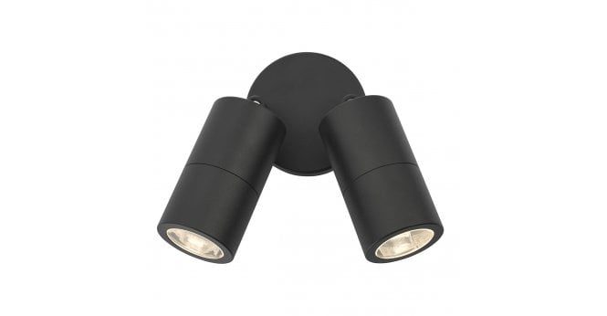 Där Lighting Ortega Outdoor 2 Light Wall Spotlight Matt Black IP65