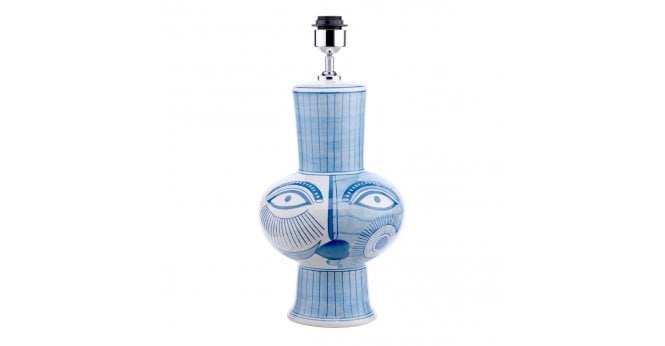 Där Lighting Picasso Large Ceramic Table Lamp Blue & White Face Print