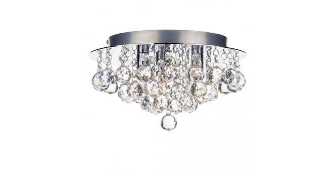 Där Lighting Pluto 3 Light Flush Polished Chrome Crystal Glass Droppers