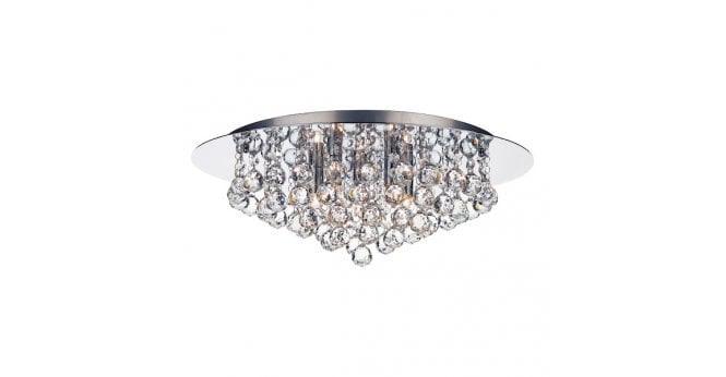 Där Lighting Pluto 5 Light Flush Polished Chrome Crystal Glass Droppers