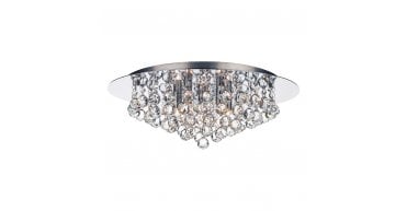 Pluto 5 Light Flush Polished Chrome Crystal Glass Droppers