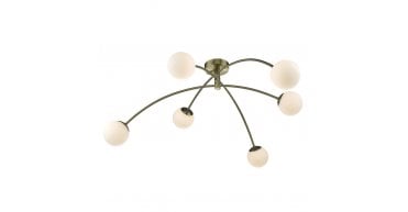 Puglia 6 Light Semi Flush Antique Brass Opal Glass