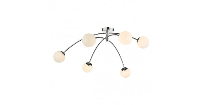 Där Lighting Puglia 6lt Semi Flush Polished Chrome Opal Glass