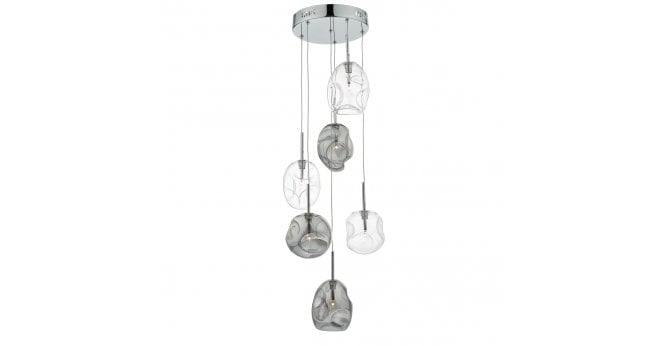 Där Lighting Quinn 6 Light Cluster Pendant Smoked & Clear Glass