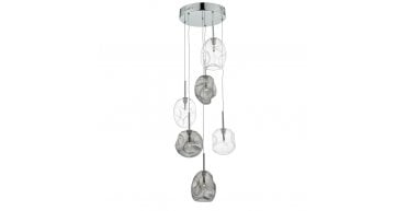 Quinn 6 Light Cluster Pendant Smoked & Clear Glass