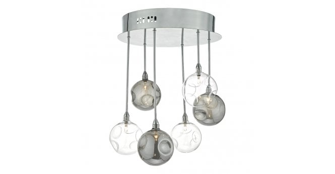 Där Lighting Quinn 6 Light Semi Flush Polished Chrome With Smoked & Clear Glass