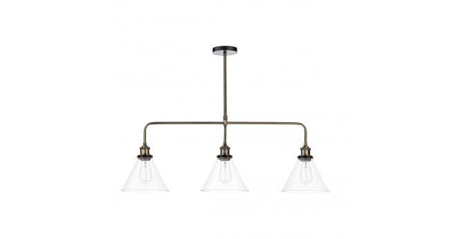 Där Lighting Ray 3 Light Bar Pendant Antique Brass Clear
