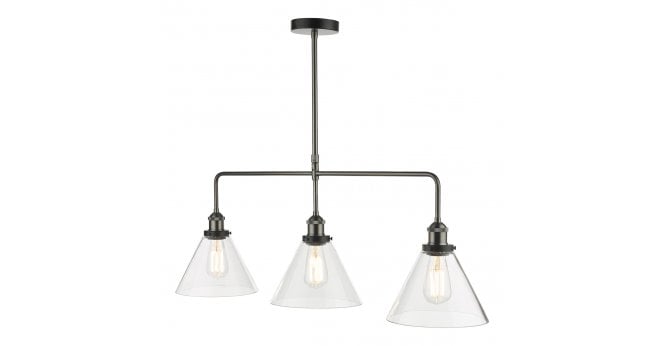 Där Lighting Ray 3 Light Bar Pendant Antique Nickel Clear Glass
