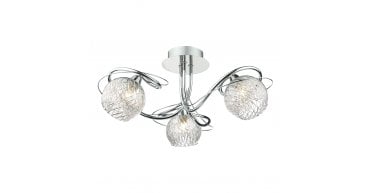 Rehan 3 Light Semi-Flush Polished Chrome and Ribbed Glass