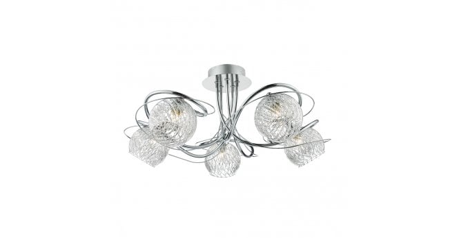 Där Lighting Rehan 5 Light Semi-Flush Polished Chrome and Ribbed Glass