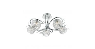 Rehan 5 Light Semi-Flush Polished Chrome and Ribbed Glass