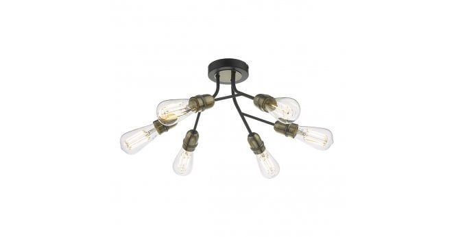 Där Lighting Remy 6 Light Semi Flush Black & Antique Brass
