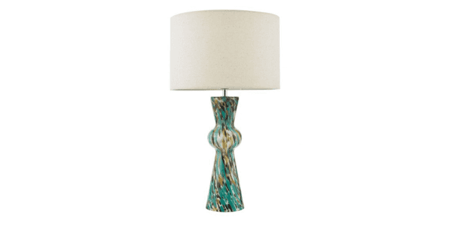 Där Lighting Rheneas Table Lamp Blue Art Glass and Polished Chrome With Shade
