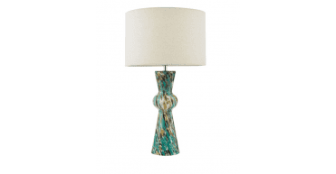Rheneas Table Lamp Blue Art Glass and Polished Chrome With Shade