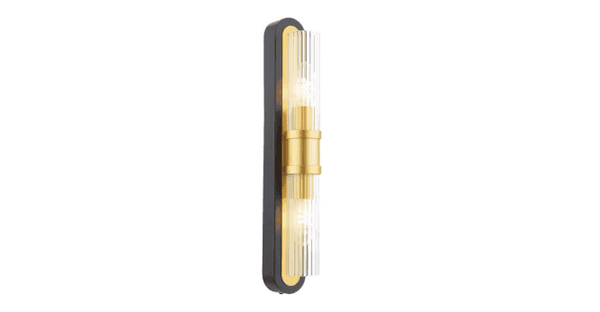 Där Lighting Rhian 2 Light Wall Light Matt Black and Ribbed Glass