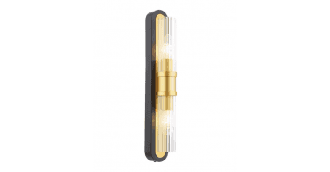 Rhian 2 Light Wall Light Matt Black and Ribbed Glass