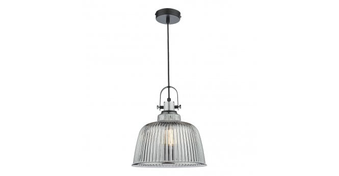 Där Lighting Rhode Single Large Pendant Polished Chrome Smoked Glass