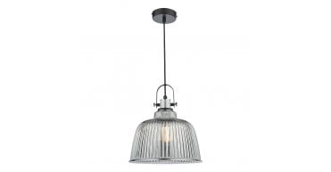 Rhode Single Large Pendant Polished Chrome Smoked Glass