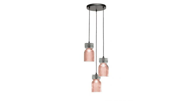 Där Lighting Rhubarb 3 Light Cluster Pendant Pink and Green Ribbed Glass