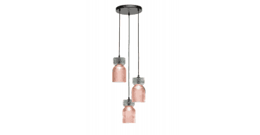 Rhubarb 3 Light Cluster Pendant Pink and Green Ribbed Glass