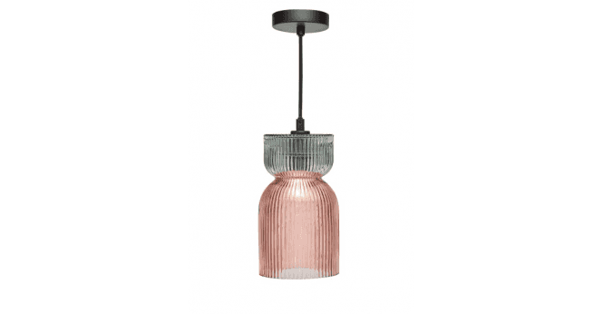 Där Lighting Rhubarb Pendant Pink and Green Ribbed Glass