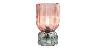 Rhubarb Table Lamp Pink and Green Ribbed Glass