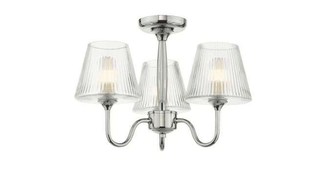 Där Lighting Rimaz 3 Light Bathroom Semi Flush Polished Chrome and Ribbed Glass IP44