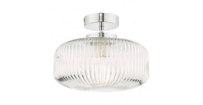 Där Lighting Riva Bathroom Semi Flush Ceiling Light Ribbed Glass Polished Chrome IP44
