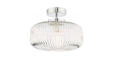 Riva Bathroom Semi Flush Ceiling Light Ribbed Glass Polished Chrome IP44