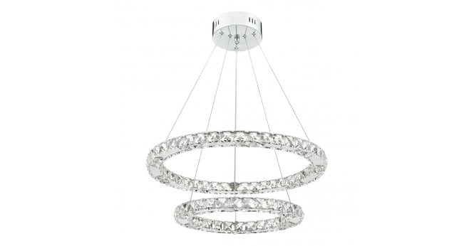 Där Lighting Roma 2 Tier Pendant Polished Chrome Crystal LED
