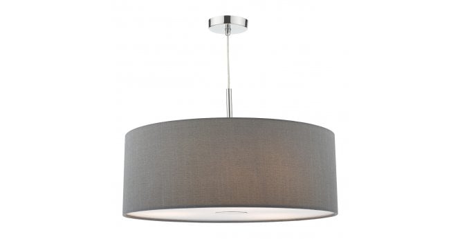 Där Lighting Ronda 3 Light Pendant Grey Faux Silk Shade 60cm
