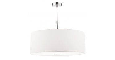 Ronda 3 Light Pendant White Faux Silk Shade 60cm