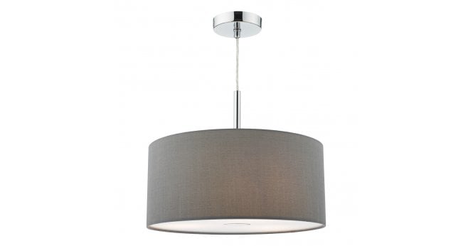Där Lighting Ronda 3lt Pendant Grey Faux Silk Shade 40cm