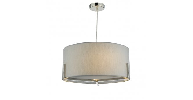 Där Lighting Santino Pendant Satin Chrome With Grey Cotton Shade