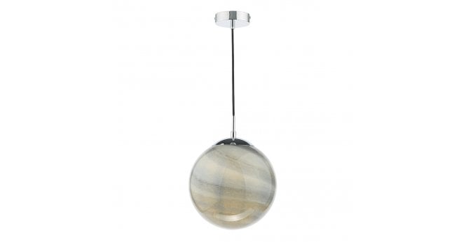 Där Lighting Saturn Pendant Planet Style Glass and Polished Chrome