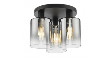 Savannah 3 Light Flush Matt Black and Smoked Glass