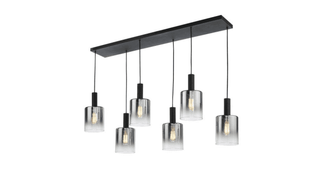 Där Lighting Savannah 6 Light Bar Pendant Matt Black and Smoked Glass
