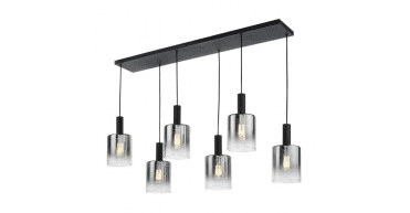 Savannah 6 Light Bar Pendant Matt Black and Smoked Glass