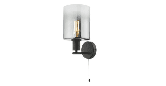 Där Lighting Savannah Wall Light Matt Black and Smoked Glass
