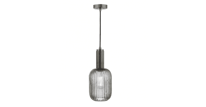 Där Lighting Sawyer Pendant Antique Chrome and Smoked Ribbed Glass
