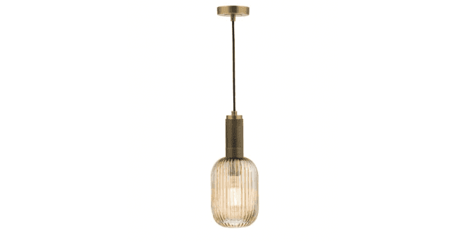 Där Lighting Sawyer Pendant Natural Brass and Champagne Ribbed Glass