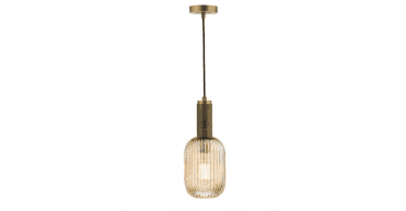 Sawyer Pendant Natural Brass and Champagne Ribbed Glass