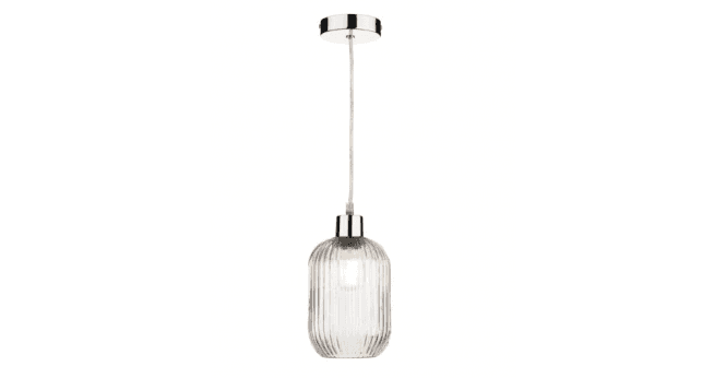 Där Lighting Sawyer Pendant Polished Chrome and Ribbed Glass