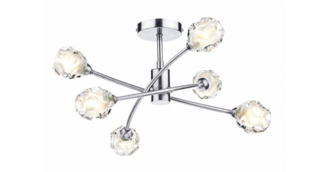 Där Lighting Seattle 6lt Semi Flush Satin Chrome & Sculptured Glass