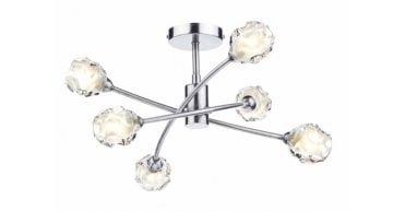 Seattle 6lt Semi Flush Satin Chrome & Sculptured Glass