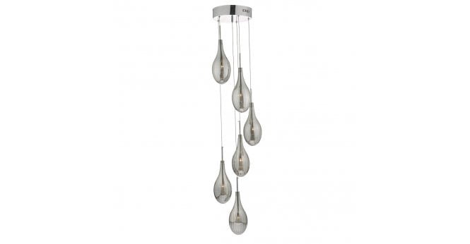 Där Lighting Seta 6 Light Cluster Pendant Polished Chrome Smoked Glass