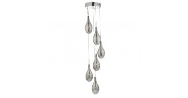 Seta 6 Light Cluster Pendant Polished Chrome Smoked Glass