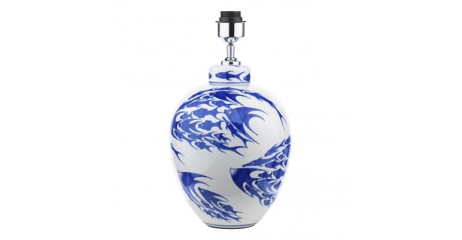 Där Lighting Simone Ceramic Table Lamp Blue & White Fish Pattern