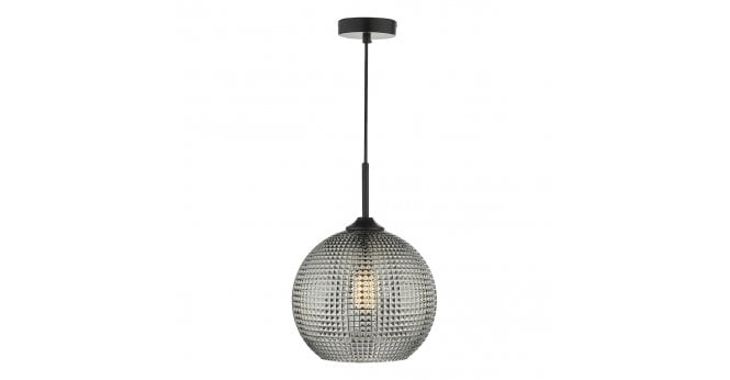 Där Lighting Soren 1 Light Pendant Black And Smoked Textured Glass