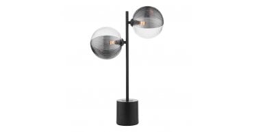 Spiral 2 Light Table Lamp Matt Black With Smoked/Clear Ribbed Glass